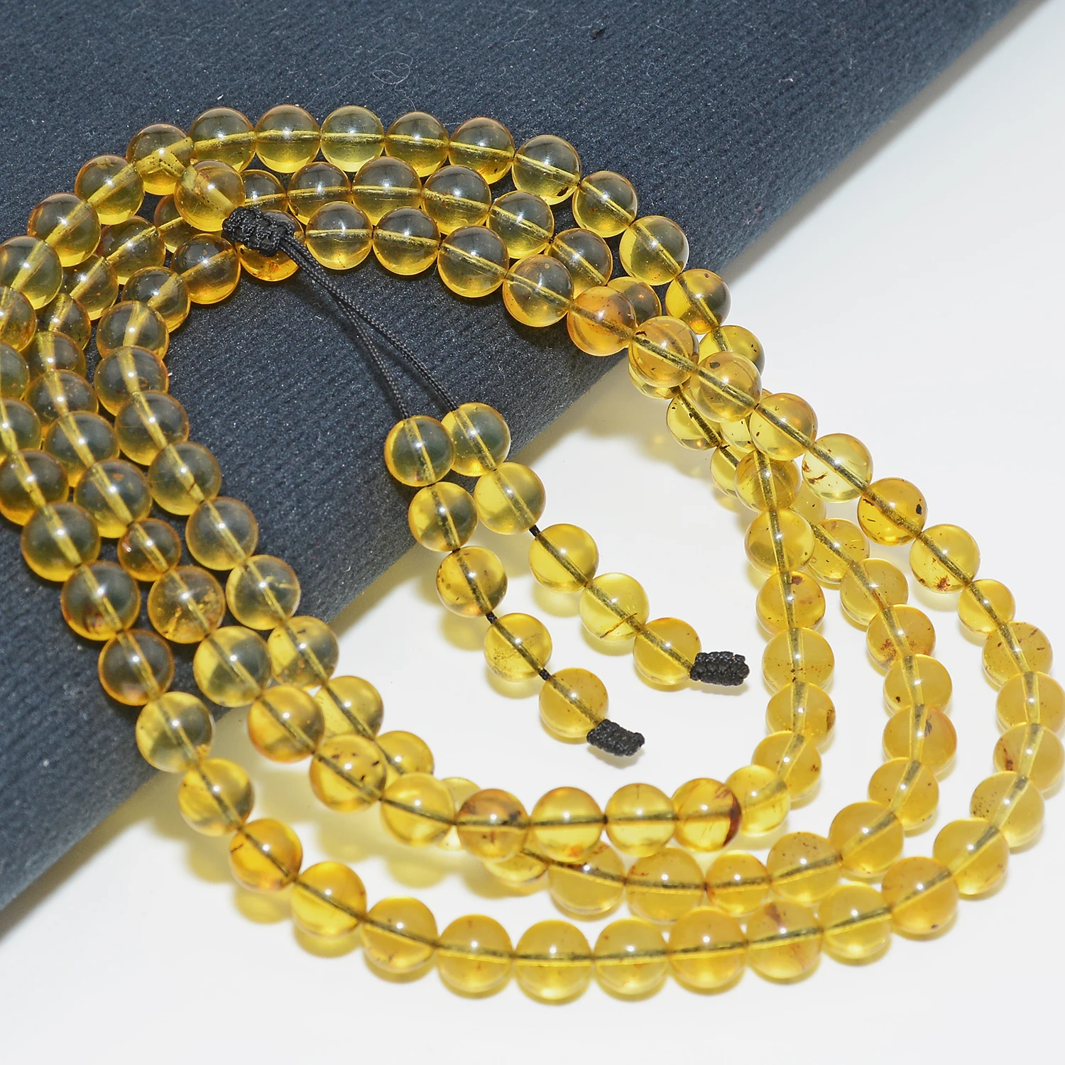 Natural Mexico Blue Amber Loose Round Beads 6.5mm-6.8mm,108 Beads Mala Necklace