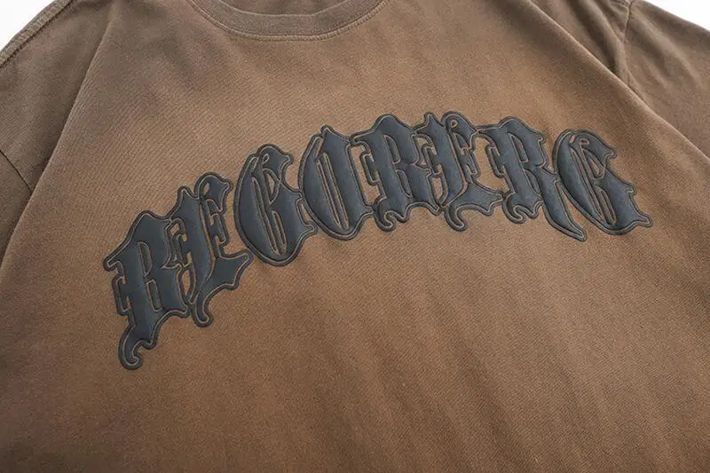Custom Vintage Acid Wash T Shirt Oversized Drop Shoulder Designer Heavyweight Knitted O-Neck Logo Puff Printing Technique Fitted