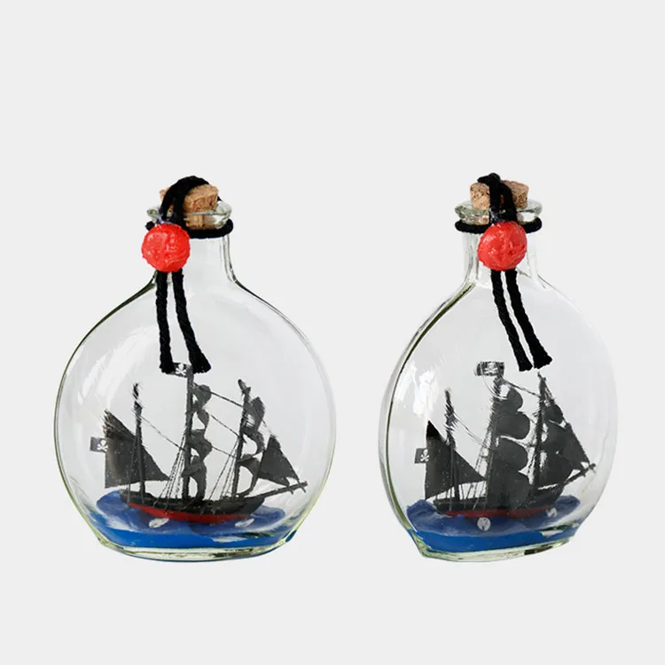Black Pearl Ship Bottle Boat Vintage Home Office Accessories Decoration Glass Drifting Bottle Craft Glassware
