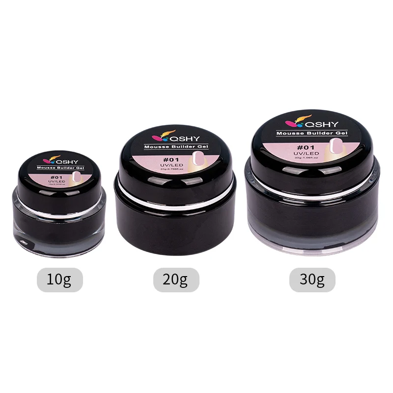 QSHY Hard Gel Polish Custom Logo UV gel Soak Off Long Lasting Resin Solid Builder Mousse Extension Builder Gel For Nails
