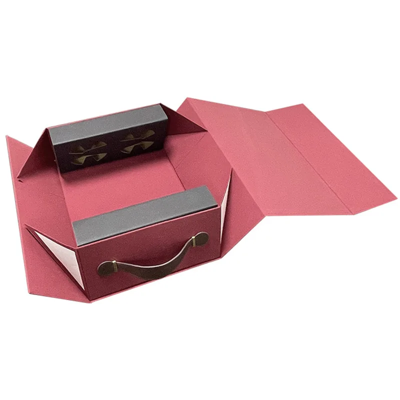 Big size two bottles wine soft drink wedding gift favor boxes foldable magnetic hand carrying case  packing box