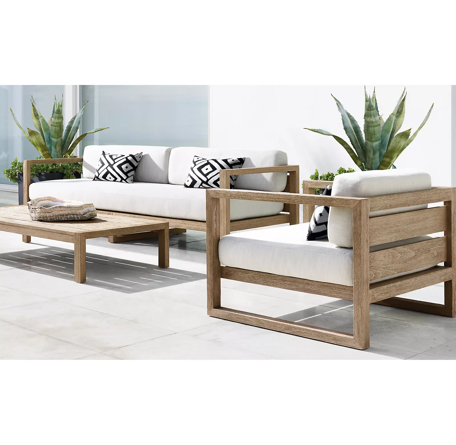 American Luxury Outdoor Wooden Sofa Furniture 4 Pieces Garden Sofa Set Villa Teak Sofa Sectional