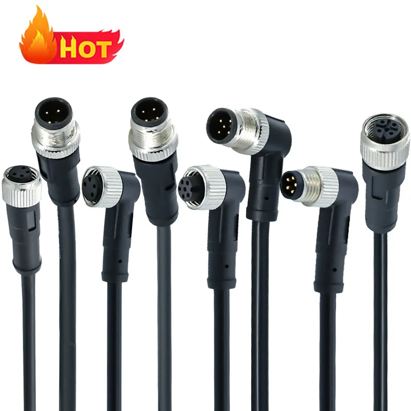 Rigoal M12 To M8 Male 3 4 5 6 8 12 17 Pin Female Plug Socket Cable Ip67 Ip68 90 Degree Straight Wire Waterproof Connector