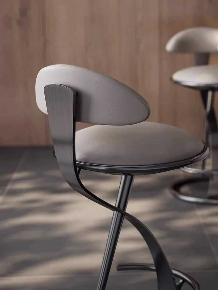 Luxury Stainless Steel Frame Genuine Leather Bar Stool High Commercial Kitchen Bar Chair for Living Room Home Bar Hall Use