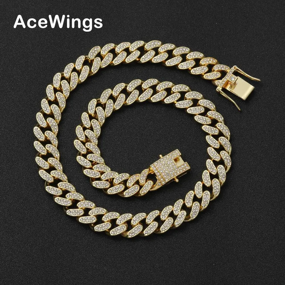 AC003 12mm  Alloy crystal Cuban Chain Hip Hop Iced out Necklace Bling bling Jewelry