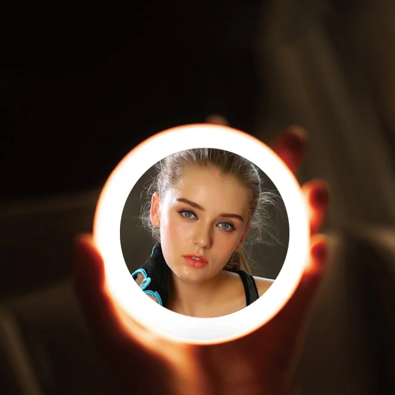 Hot Selling Customizable Small Led Portable Vanity Mirror Hand Pocket Magic Makeup Mirror With Led Light