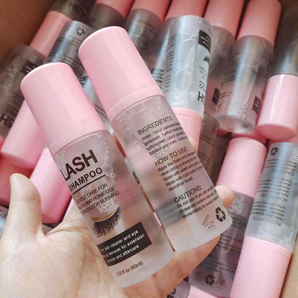 Pink Formula Custom Fragrance 60ml Foaming Lash Extension Eyelash Cleanser Private Label Logo Lash Shampoo Kit Lash Foam Cleaner
