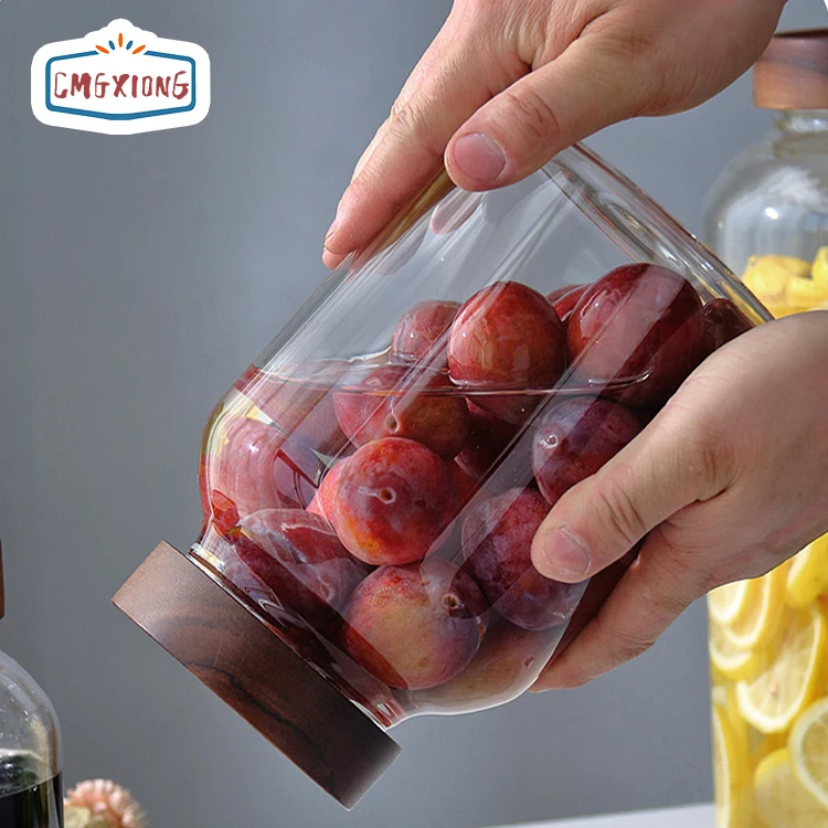 Customized Logo Borosilicate Glass Jar, Food Glass Jar, Sealed With Acacia Wood Lid