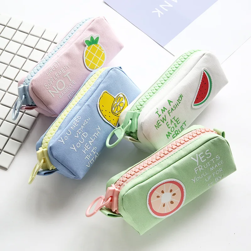 Fruit Pencil Case Cute Korean School Pencil Case for Boys Girls Large Big Zipper Pen Bag Box Stationery Pouch
