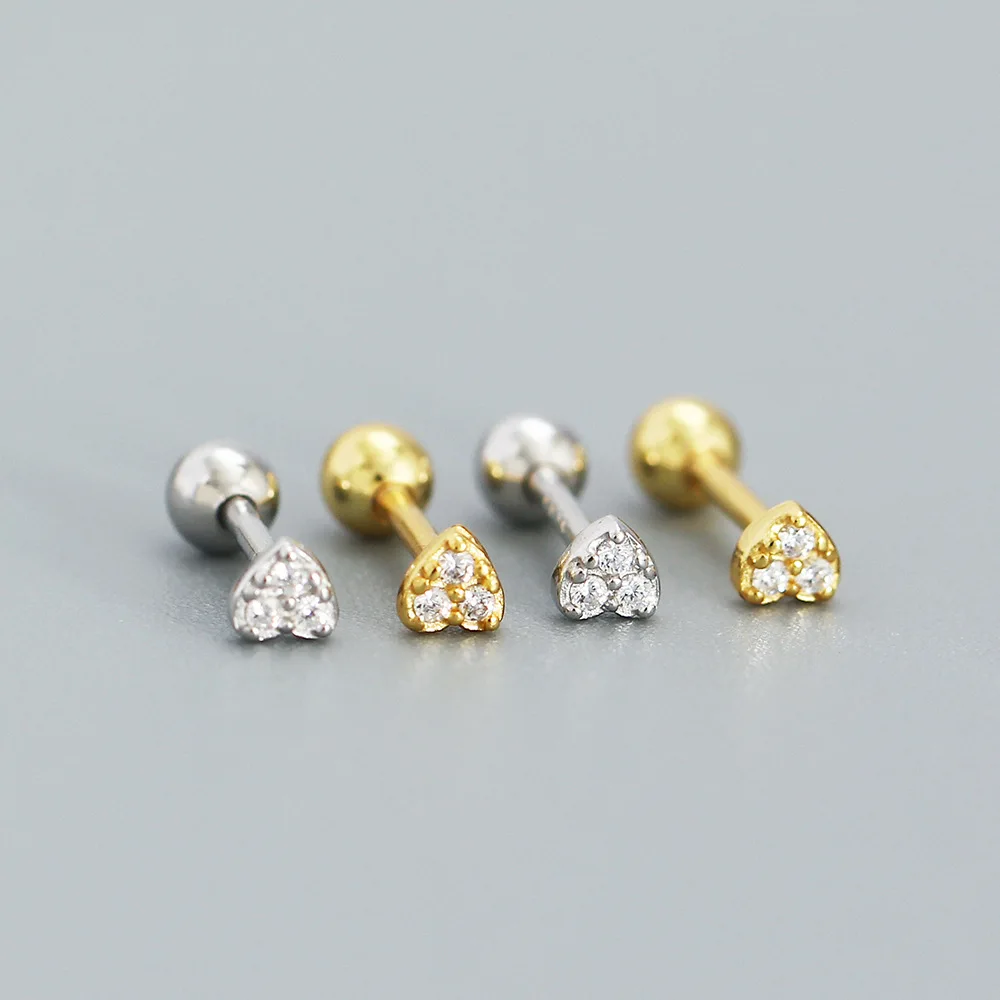 Rainbowking S925 Silver Earrings Korean Version Sweet Small Fresh Diamond Love Earrings Piercing Screw Stud Earrings Silver 925
