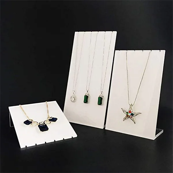 Custom White Acrylic Pair Slots Jewelry Display for Necklace Bracelet Anklet Pendant Charm Desktop jewelry window display stand