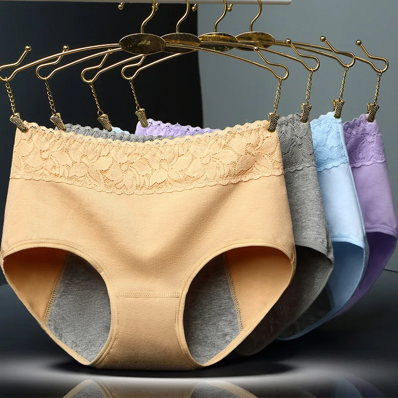 
Custom Women 100% Cotton High Waist Girl Briefs And Panties Lace Seamless Period Menstrual Panties Cotton Underwear 