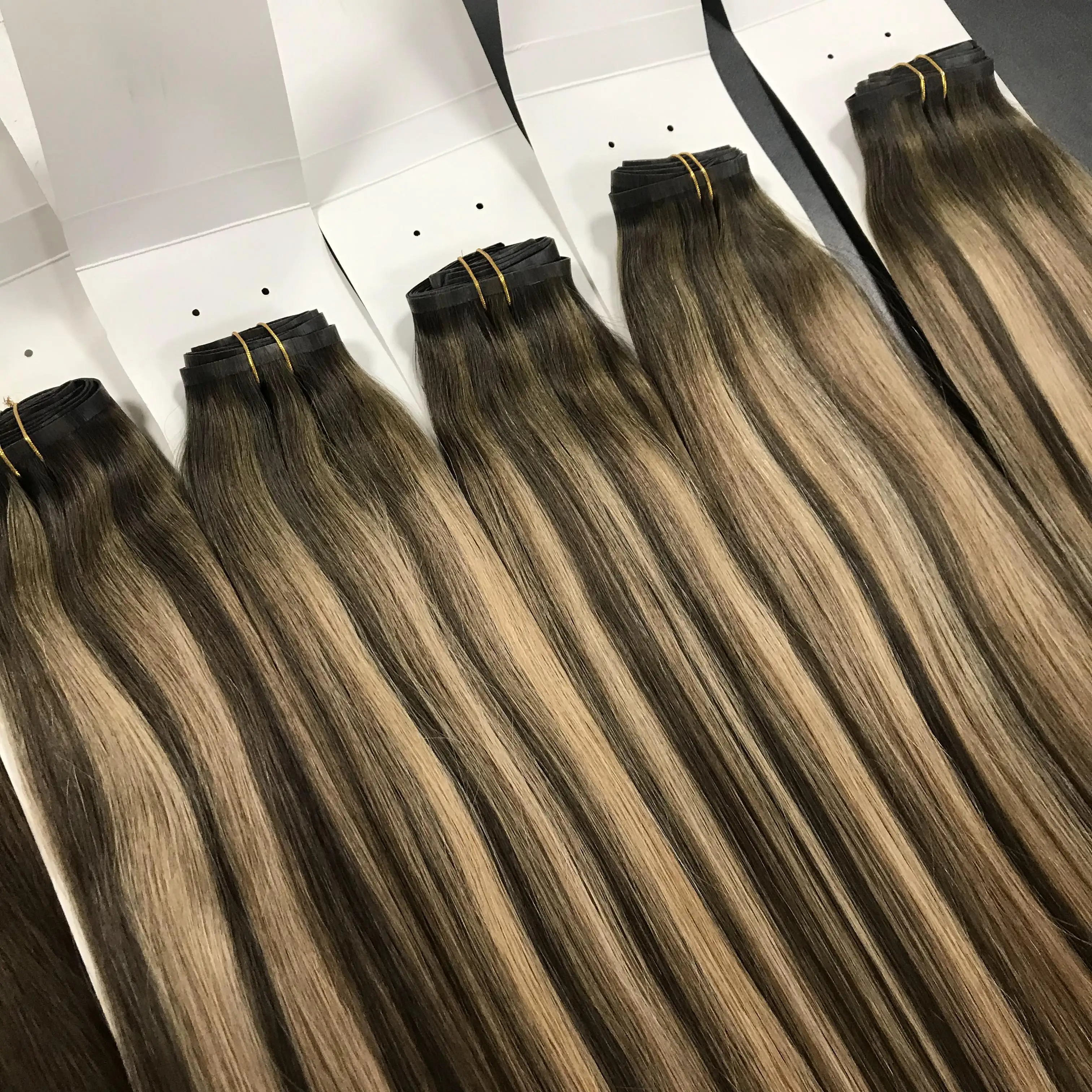 Premium Russian Slavic Remy Virgin Cuticle Intact Double Drawn Hair Extensions 12A PU Clip-In Invisible Seamless Clip Indian