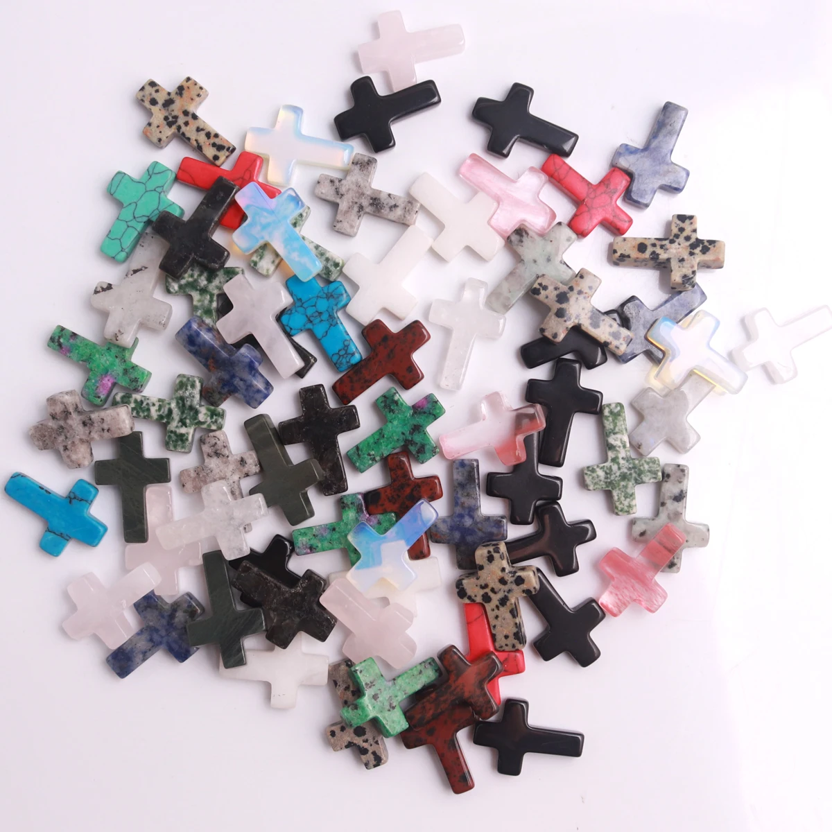 Assorted 18X25mm Cross Natural Crystal Quartz Synthetic Turquoise Stone Pendulum , Naturally Calming  Balancing Energy Jewelry