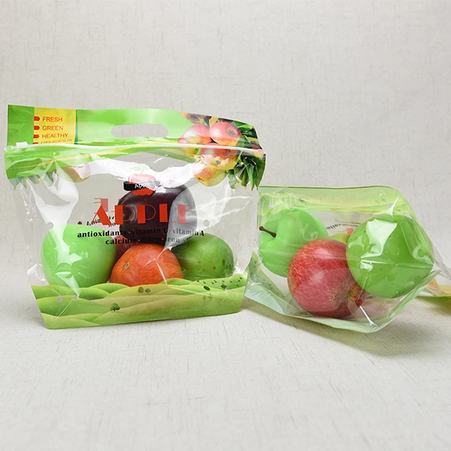 Wholesale Custom Handle Plastic Reusable Zipper Fruit packaging bag Transparent Clear Vegetables Stand Up Bag
