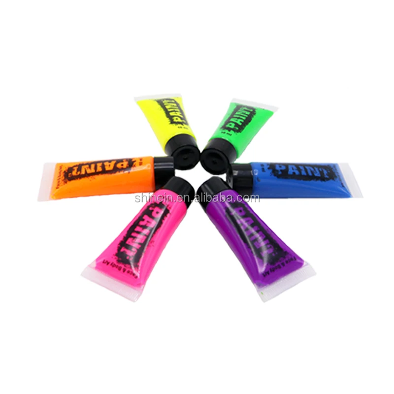Shinein Makeup Water Based Blacklight Glow Body Painting Tube Supplies Fluorescent Uv Neon Face Painting set for Festival Party