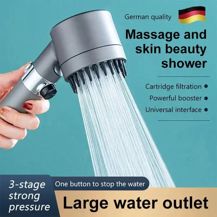 Powerful Pressurized Hand Shower, Negative Ion Filter Spray Shower Head, Massage Bathroom Shower Head Chrome Ceramic