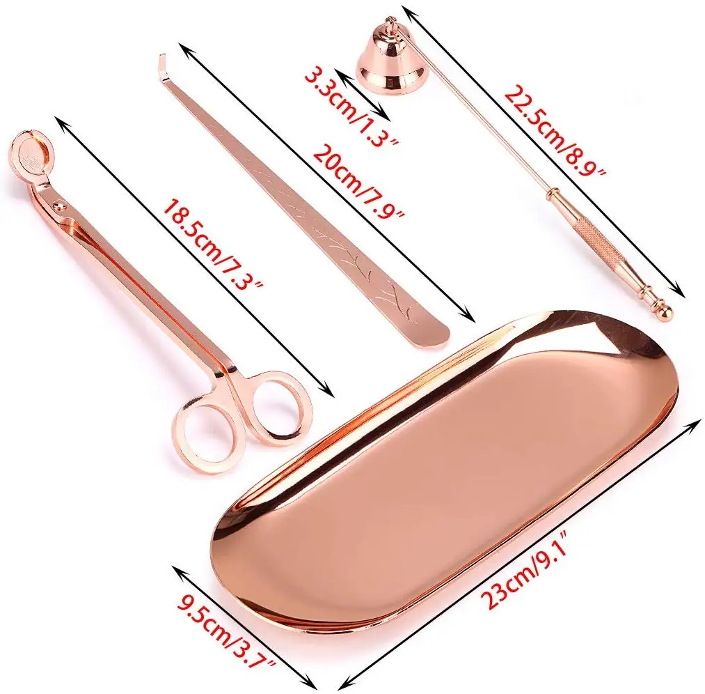 High quality 4pcs wick trimmer stainless steal wick trimmer rose gold wick dipper brass candle snuffer for Bar restaurant