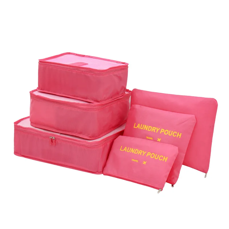 Hot Sale Clothes Tidy Organizer Pouch Suitcase 6pcs Travel Pink Color Breathable Mesh Bag Clothing Arrangement Storage Bag