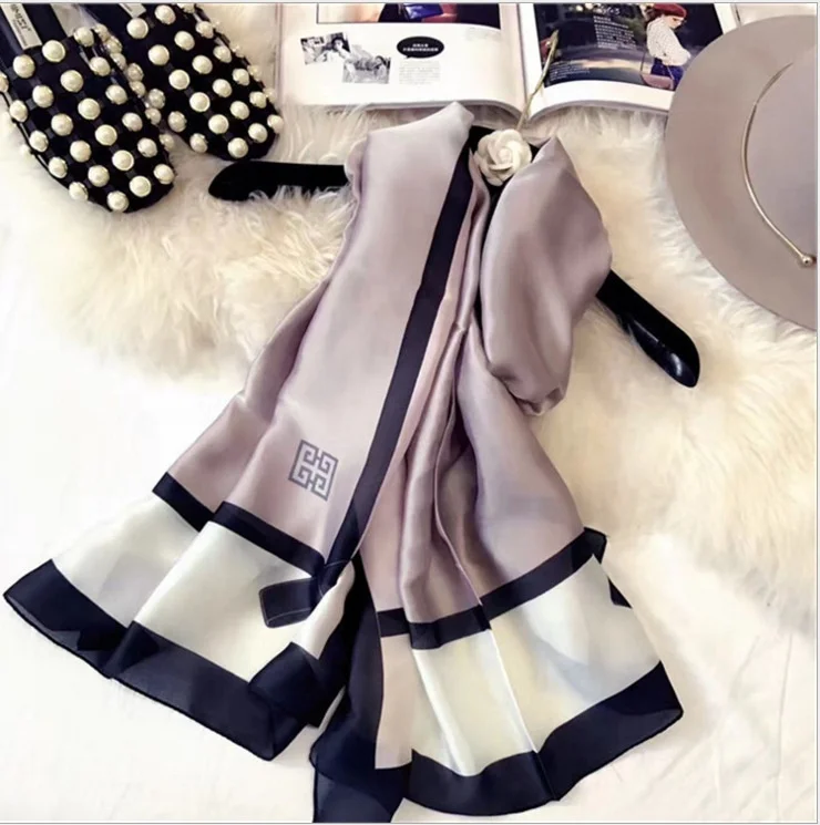 Hot Sale Fashion Custom Printed Long Stoles Korean 100 Silk Neck Scarf For Women