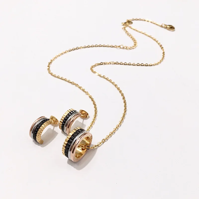 Ceramic rotating gear stainless steel  earring necklace set