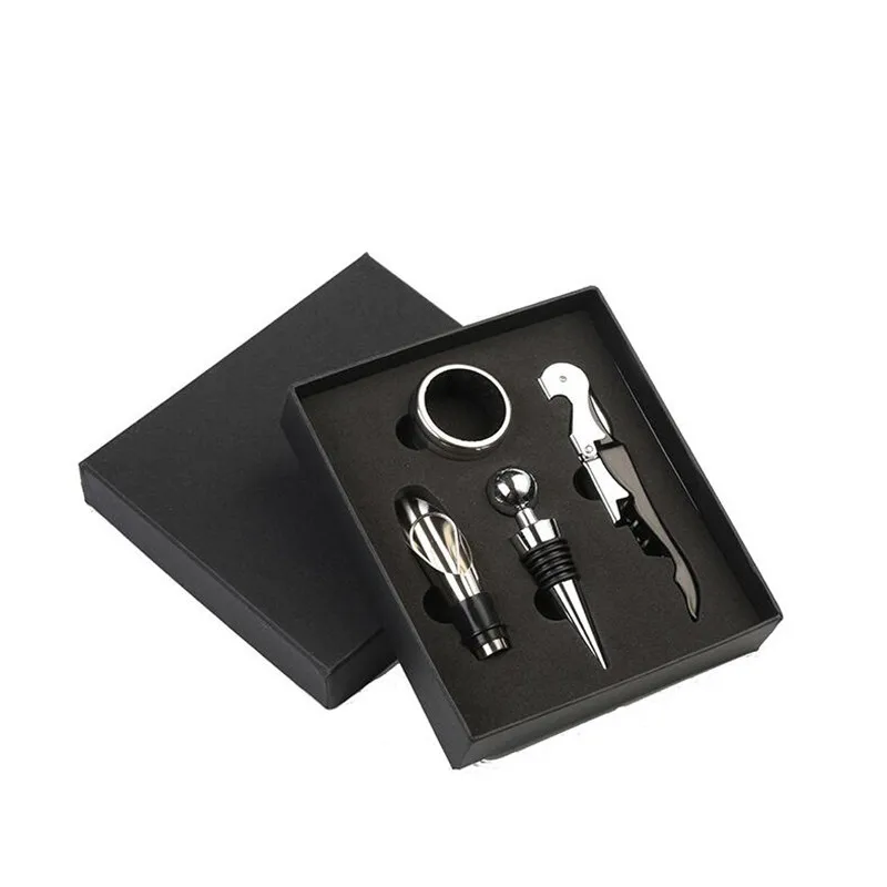 HOMETREE 4 Pcs/Set  Wine Corkscrew Stainless Steel Corkscrew Wine Pouring Device Seahorse Knife Corkscrew Carton Set H76