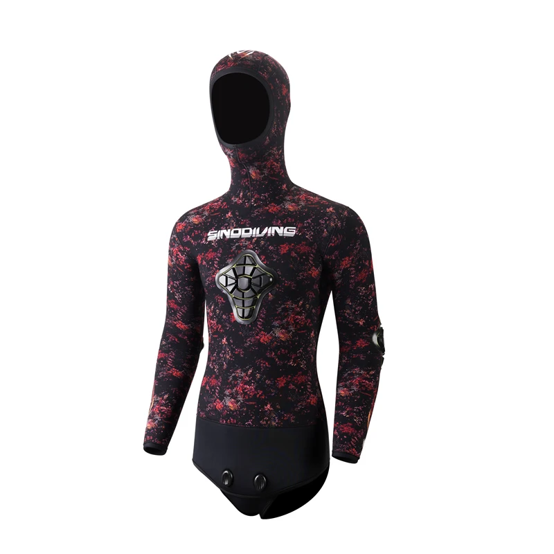 Sinodiving Wholesale Open cell Spearfishing Wet SuitProfessional 5mm 2PCS Camo Neoprene Spearfishing Freediving Hoodie Wetsuit