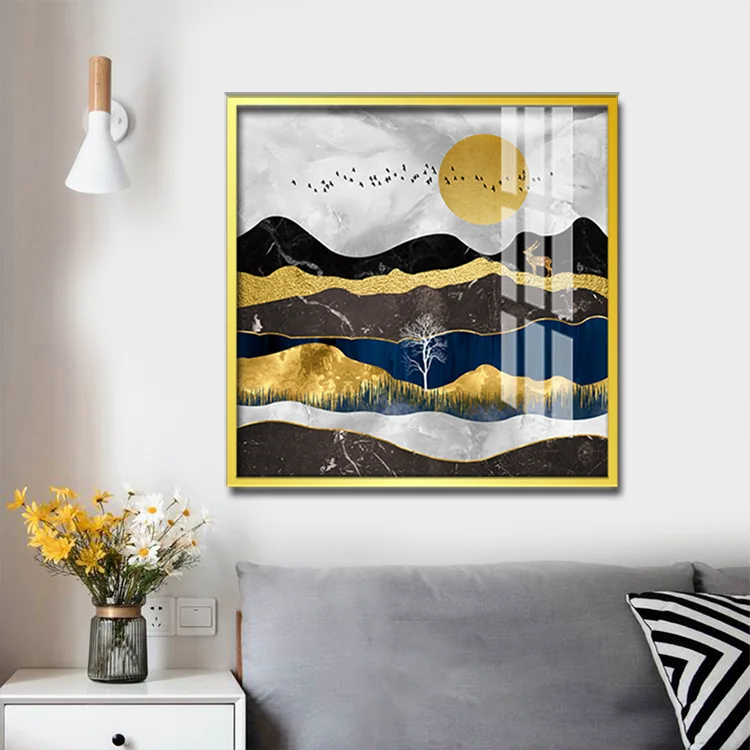 Hot Selling Mountains And The Sun Crystal Porcelain Painting Abstract Painting For Home Decor