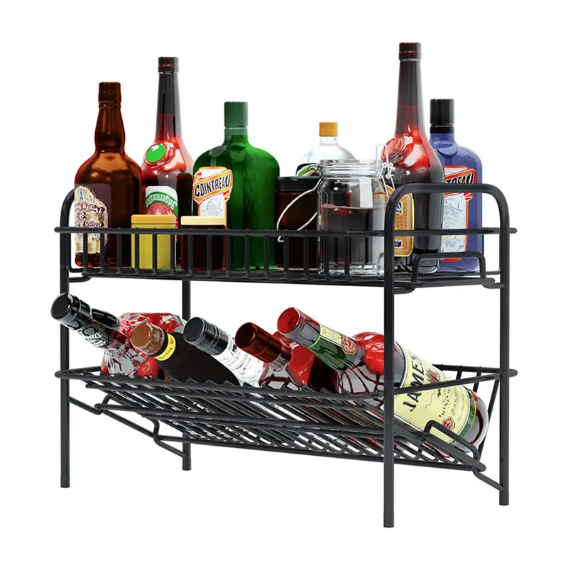 2 яруса черный металл ликерная бутылочная подставка для дисплея кофе сироп стенд многофункциональная полка специй организатор держатель