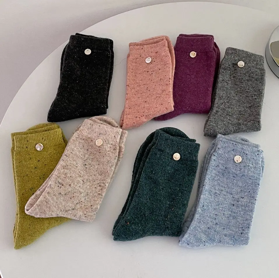 Winter Thicken Wool Warm Stockings Korean Solid Color Fashion Button Women Fluffy Warm Wool Socks