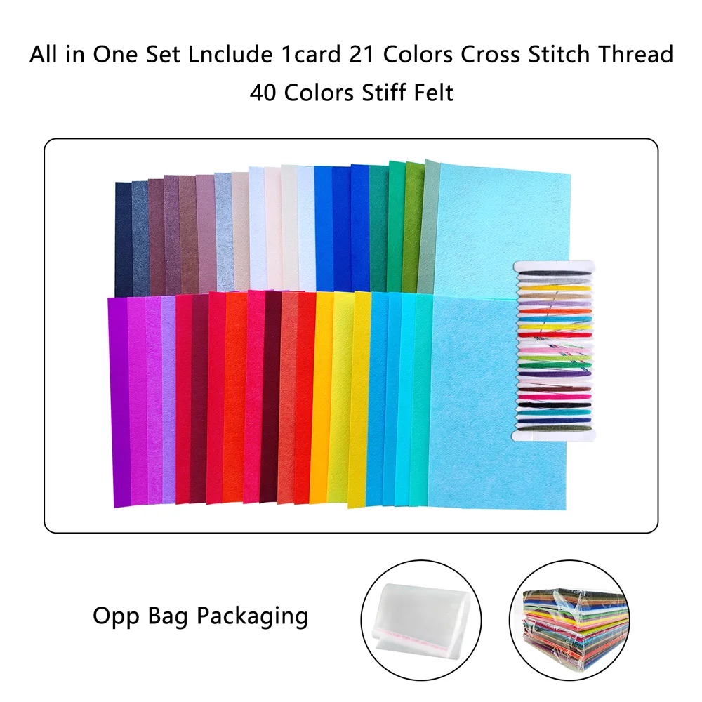 40pcs Felt Fabric Sheet Assorted Color DIY Craft Nonwoven 1.4mm Thick Acrylic Felt for Sewing DIY Craftwork Project
