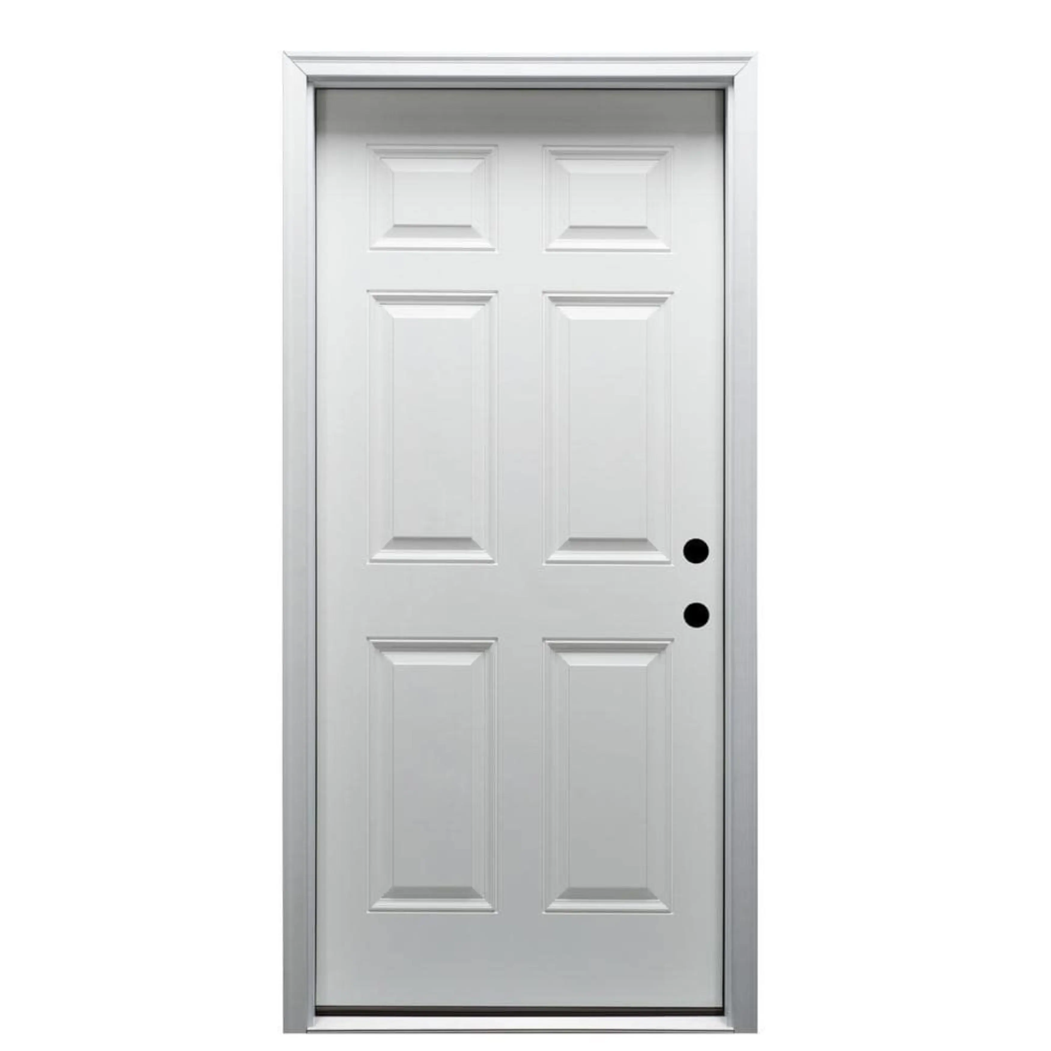 American Pre-machine White Steel 6-panel Molded Metal Doors with Frames for Houses