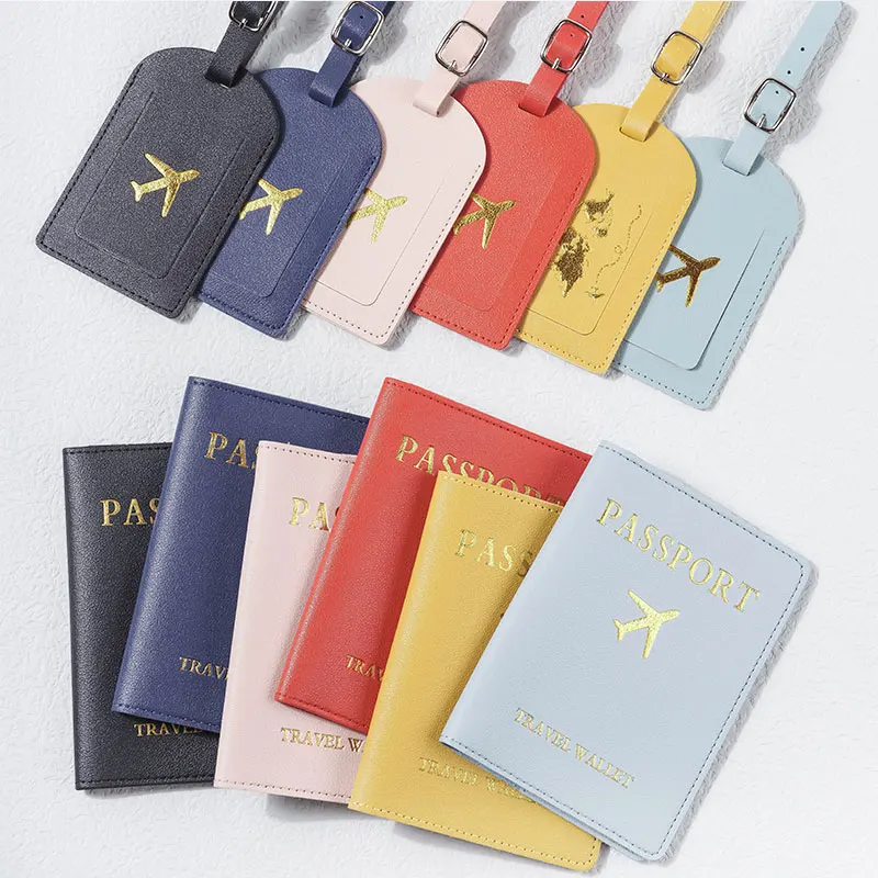 PU Leather Hot Stamping Boarding Pass Card Holder Set Passport Holder Case Luggage Tag