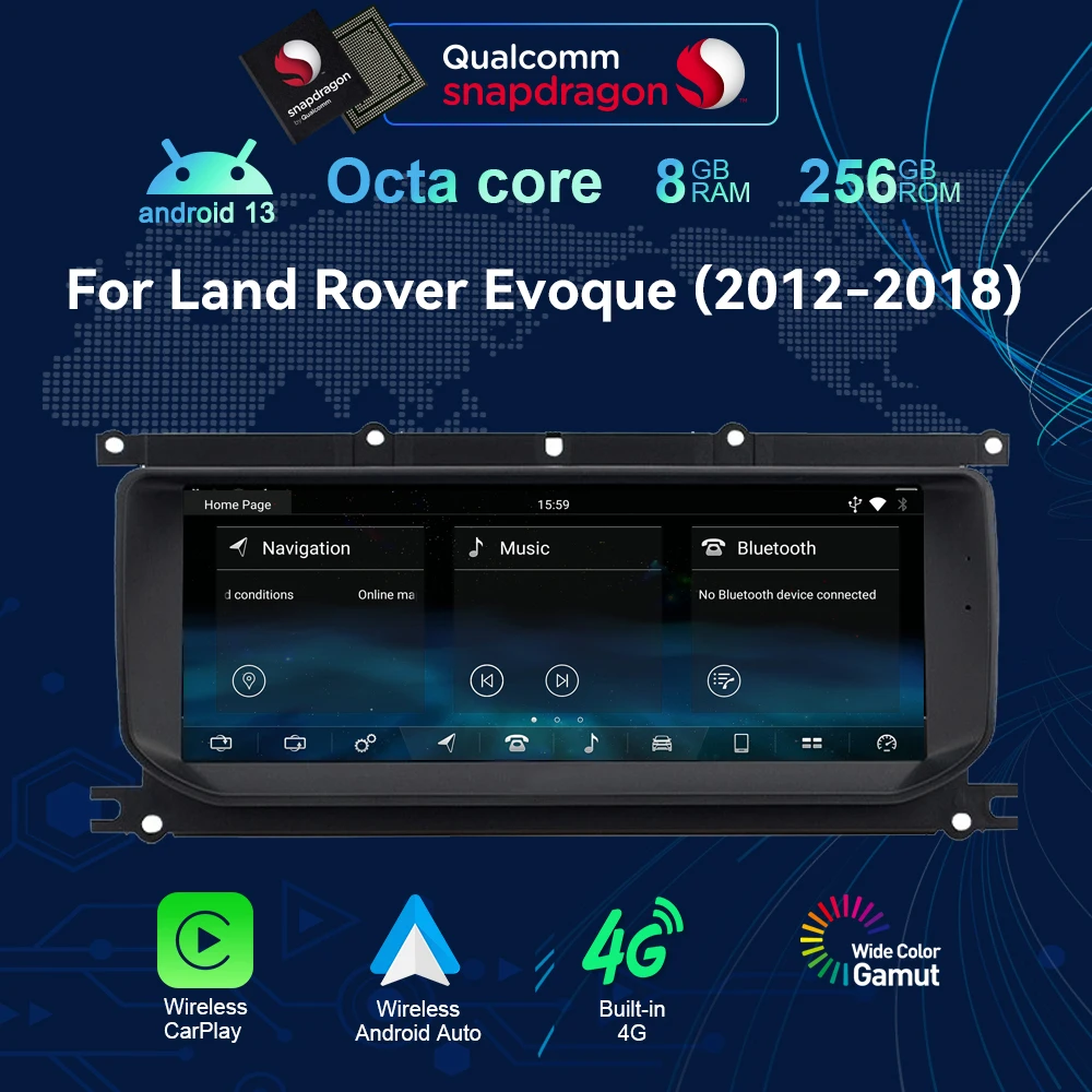 Автомобильный мультимедийный плеер с 8 + 256 Android 13 для Land Rover Evoque L551 L538 2012 - 2019 автомобильный радиоприемник 10 25 дюймов Gps стерео Carplay