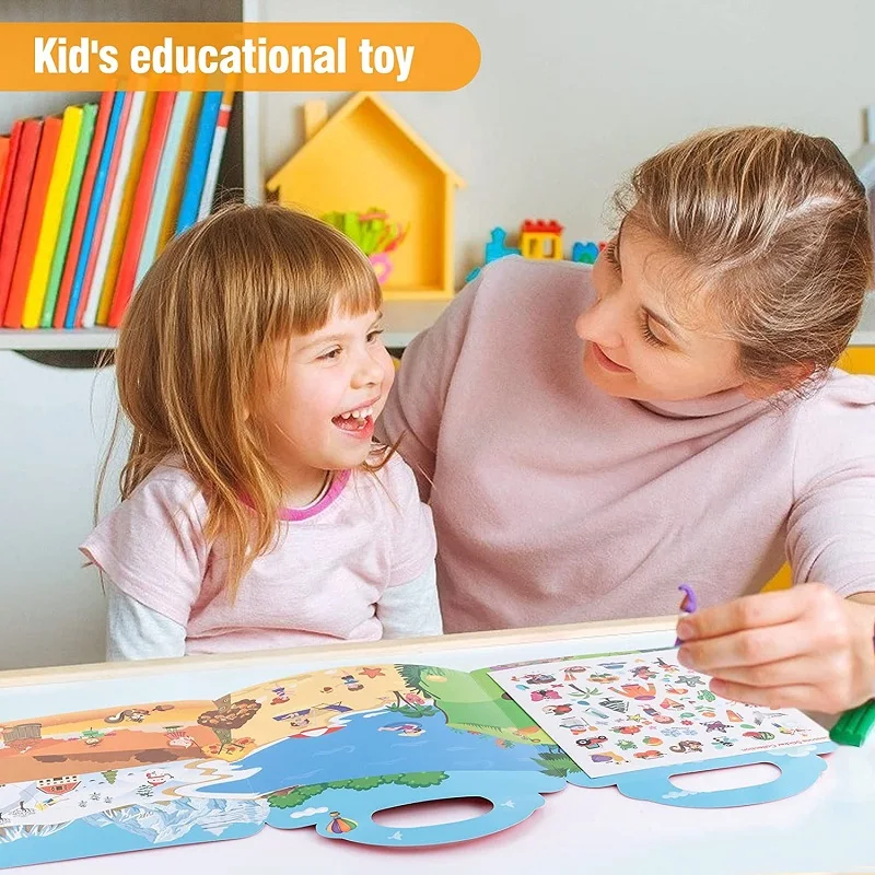 Hot Sale Children Scene Educational Stickers DIY Hand-on Puzzle Sticker Books Reusable Cartoon Animal Learning Cognition Toys