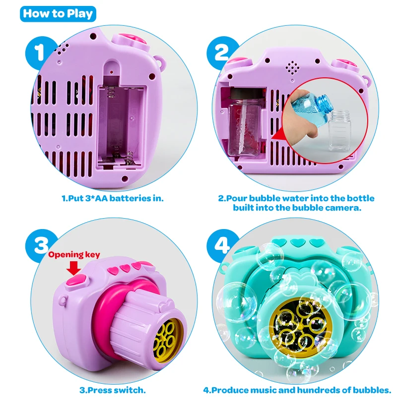 Automatic B/O Soap Bubble Camera kids toy music camera bubble machine
