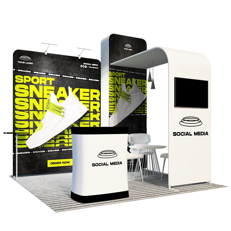 Easy-To-Install Custom Tension Fabric Ceiling Banner Counter Pop Up Backdrop Exhibition Booth Trade Show Equipment Display Stand