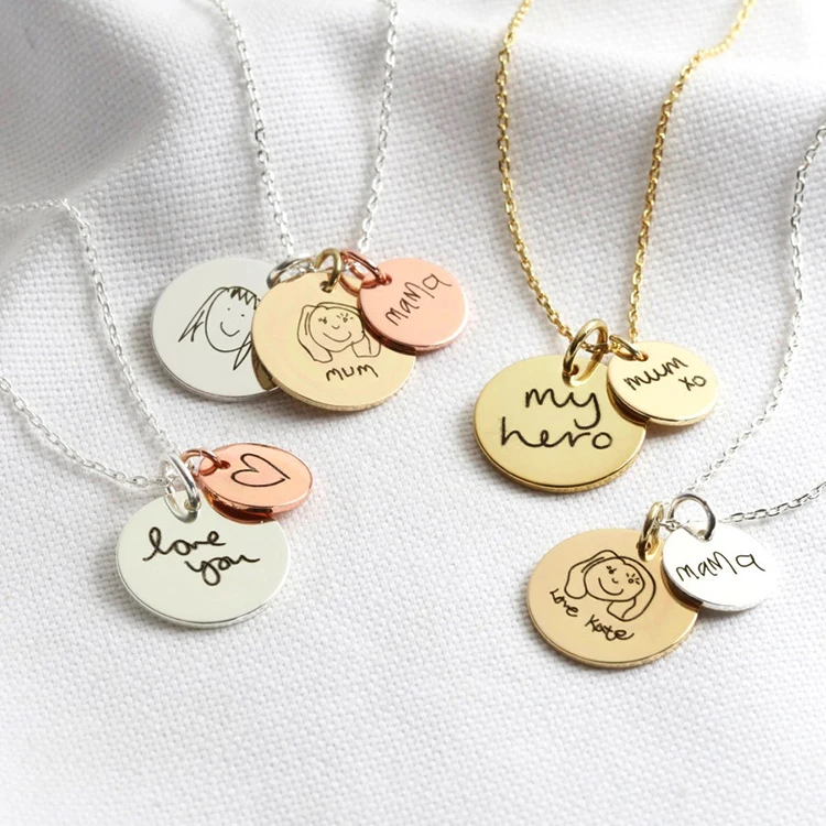 China Jewelry Wholesale Stainless Steel Gold Coin Pendant Necklace Custom Engraved Name Baby Girl Boy Family Necklace For Mom