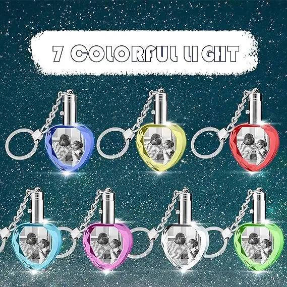 Personalized Custom Crystal Keychain with Picture Photo Customized Engraved Keyring with LED Light