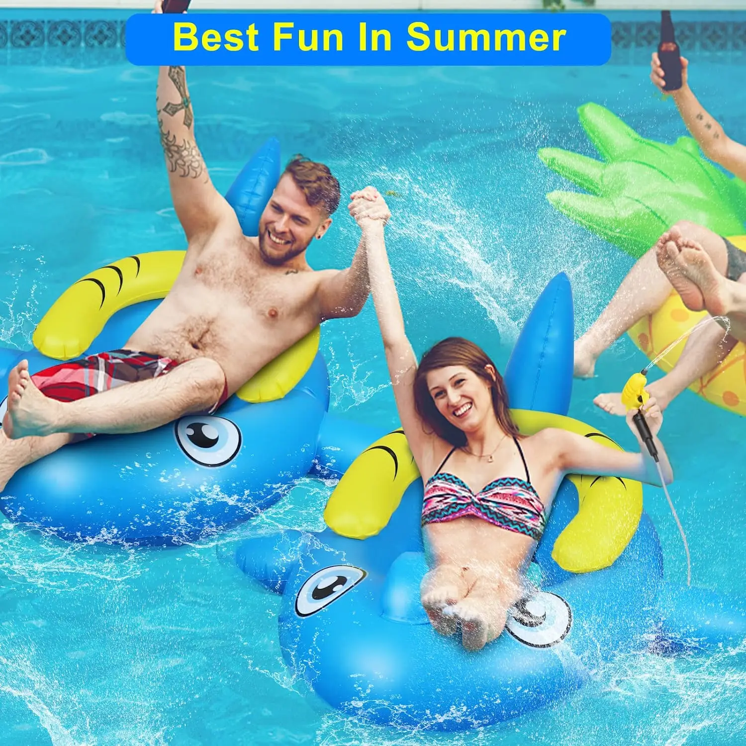 Pool Floats Kids, Shark Pool Float with Built-in Squirt Water Gun, Inflatable Floating Pool Lounge Water Chair