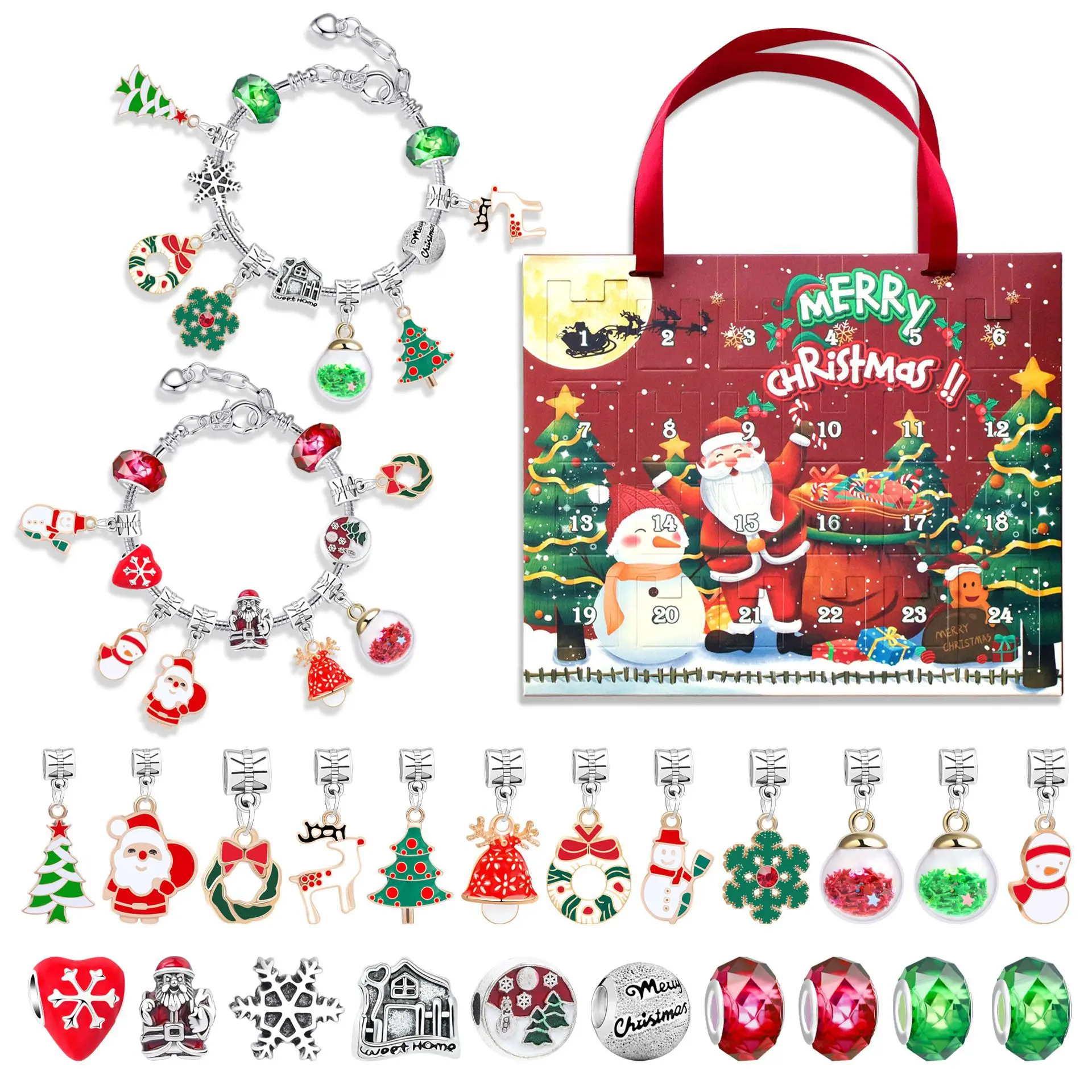 24 pcs Christmas Advent Countdown Calendar Blind Box Set DIY Beaded Pendant Fashion girls charm bracelet making kit