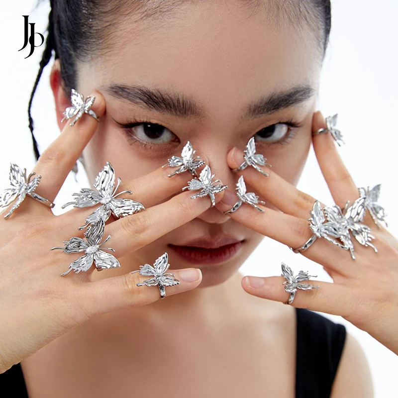 JOJO Fashion 2023 Liquefied silver butterfly ring Y2K style dainty trendy fashion jewelry rings women