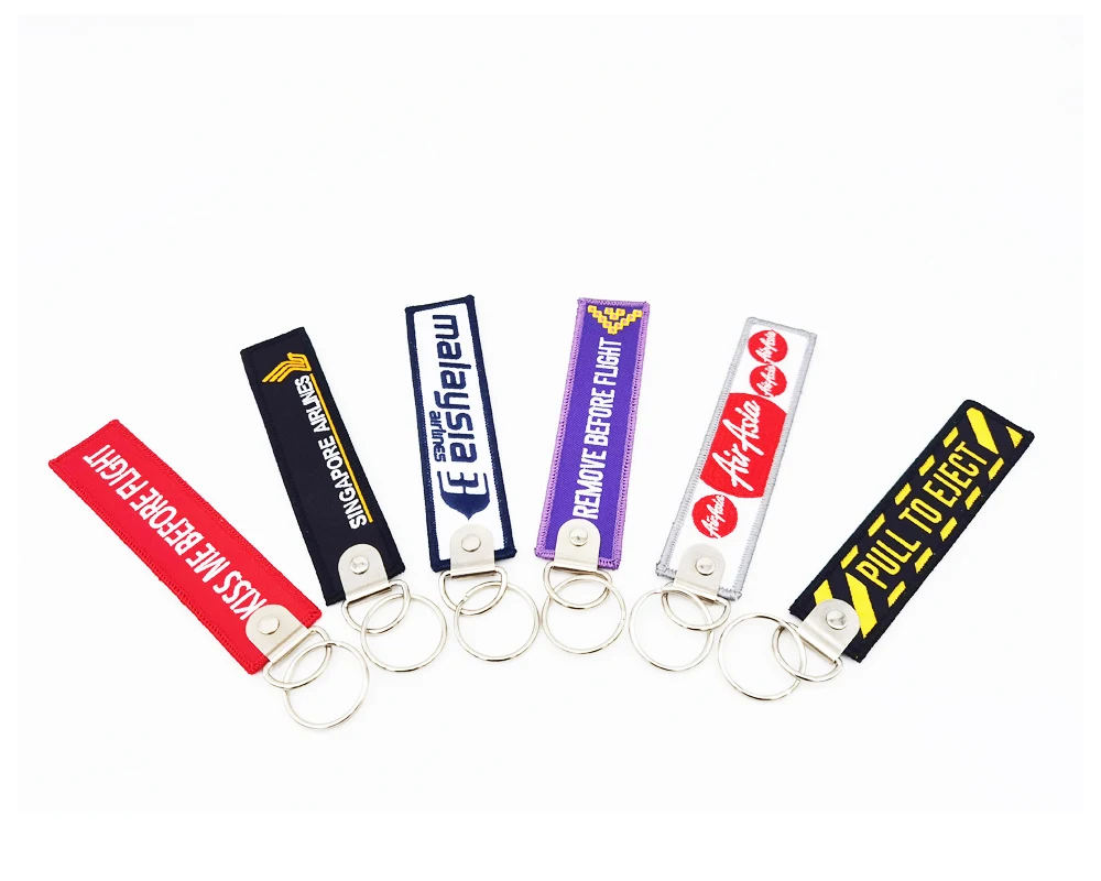 Newest Custom Lanyard Fabric Keychain Move Flight  Embroidery Key Chain Crew Embroidered jet Key Tag For Car Motorcycle