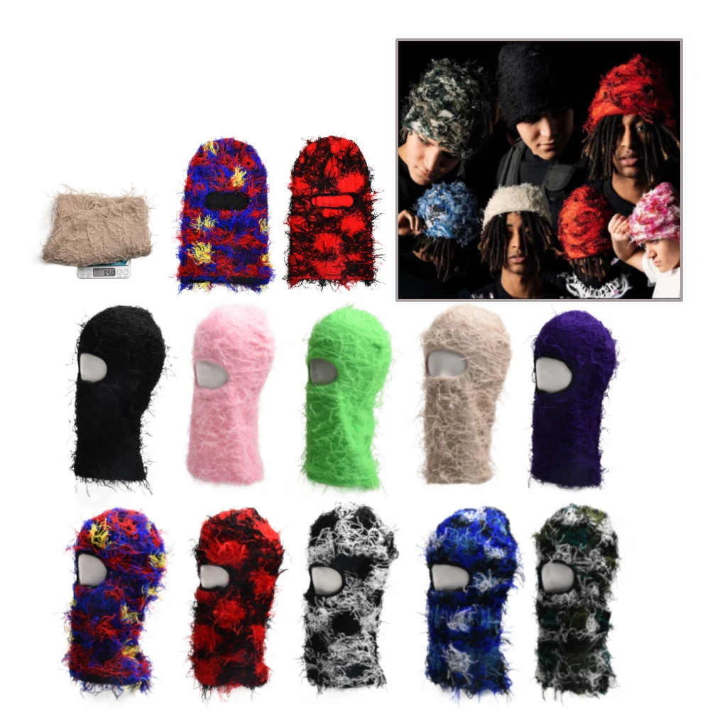 2023 Beanie Wholesale Winter Yeat Shiesty Knit One Hole Grassy Cagoule Knit Custom Fuzzy Ski Full Face Mask Distressed Balaclava