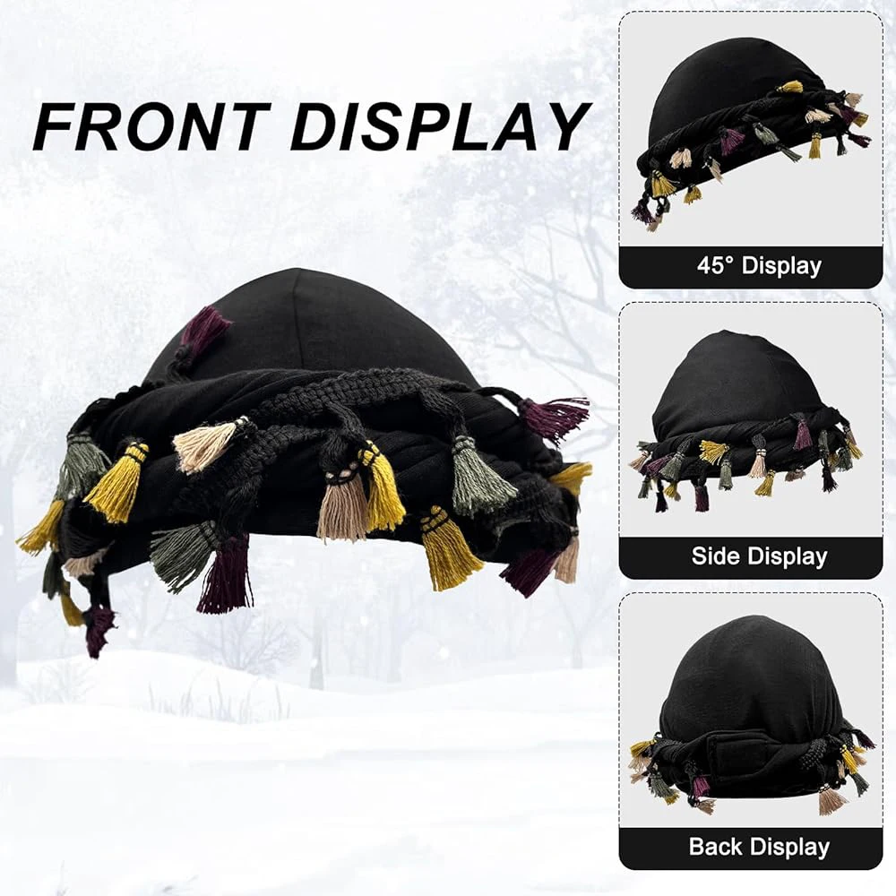 Turban for Men Women Satin Lined Durag Head Wraps Skull Cap Pre-Tied Tassels Braid Beanie Vintage Twist Bonnet