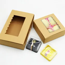 Disposable Tableware Bento Lunch Sandwich Fast Takeaway Packaging Brown Kraft Paper Food Box With Clear Window For Salad