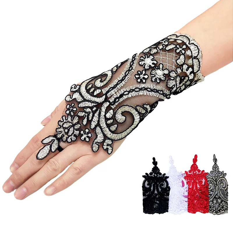 Fashion lace  Embroidery flower bride sexy gloves wedding lady party banquet Women lace sexy short glove