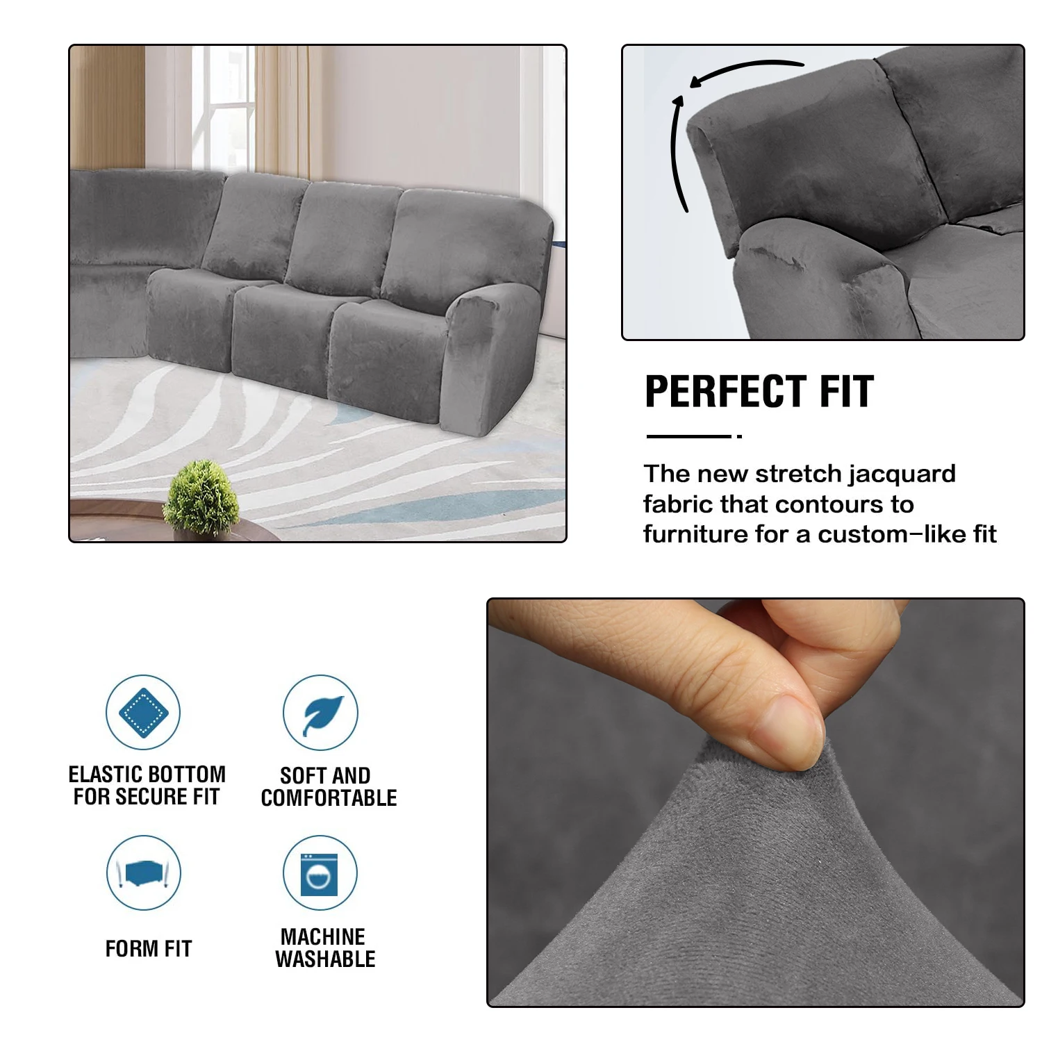 7 seat L Shape Sofa Covers, manufacturer l shape Velvet Elastic sectional sofa cover for Reclining L Shape Sofa, Slip