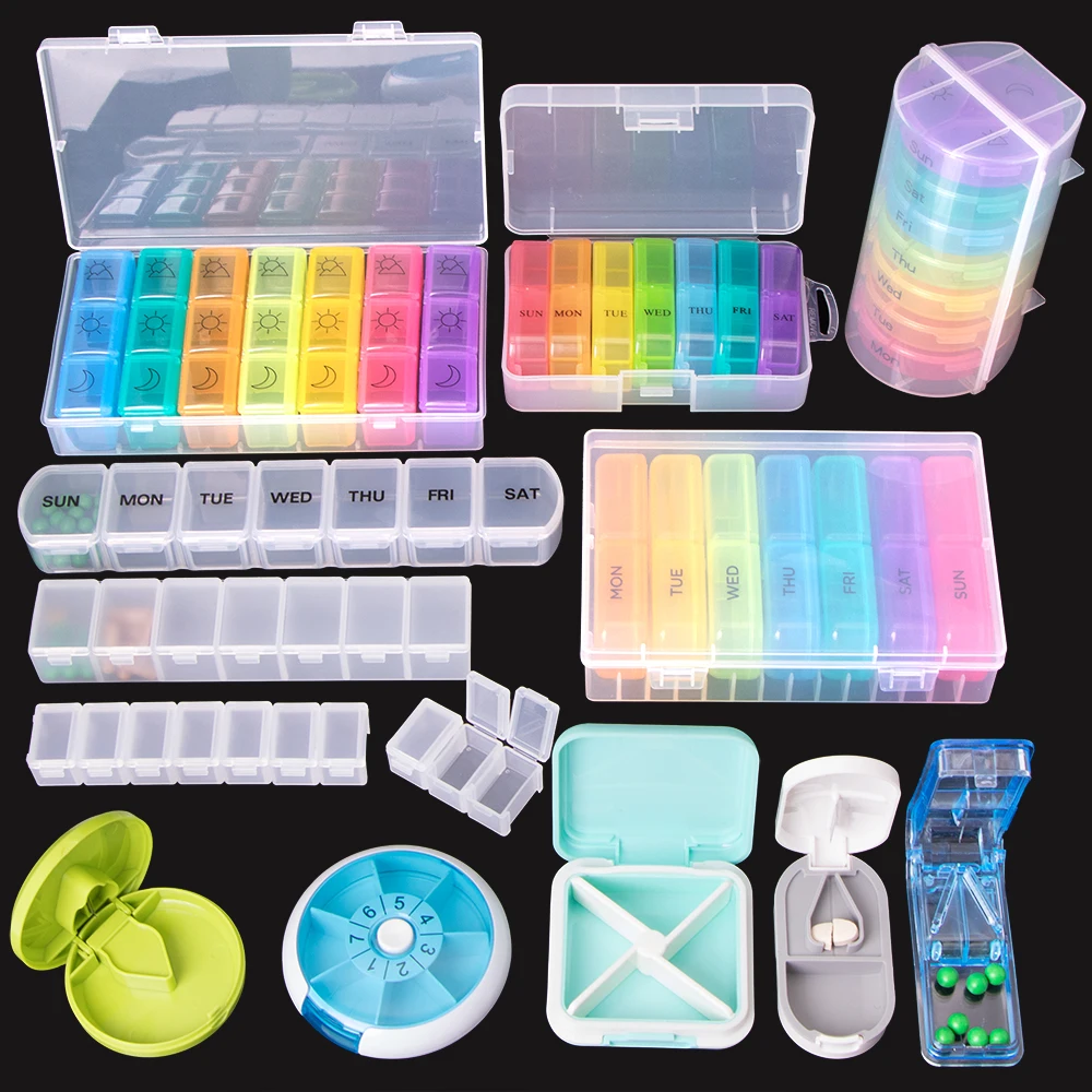 SUNSHING Pill Crusher Cutter Box Medicine Chest Dispenser Reminders Travel Weekly Storage Monthly Pill Box Organizer