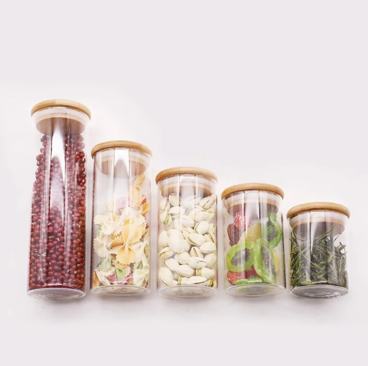 
High quality kitchen sealed storage glass jars with bamboo LIDS 